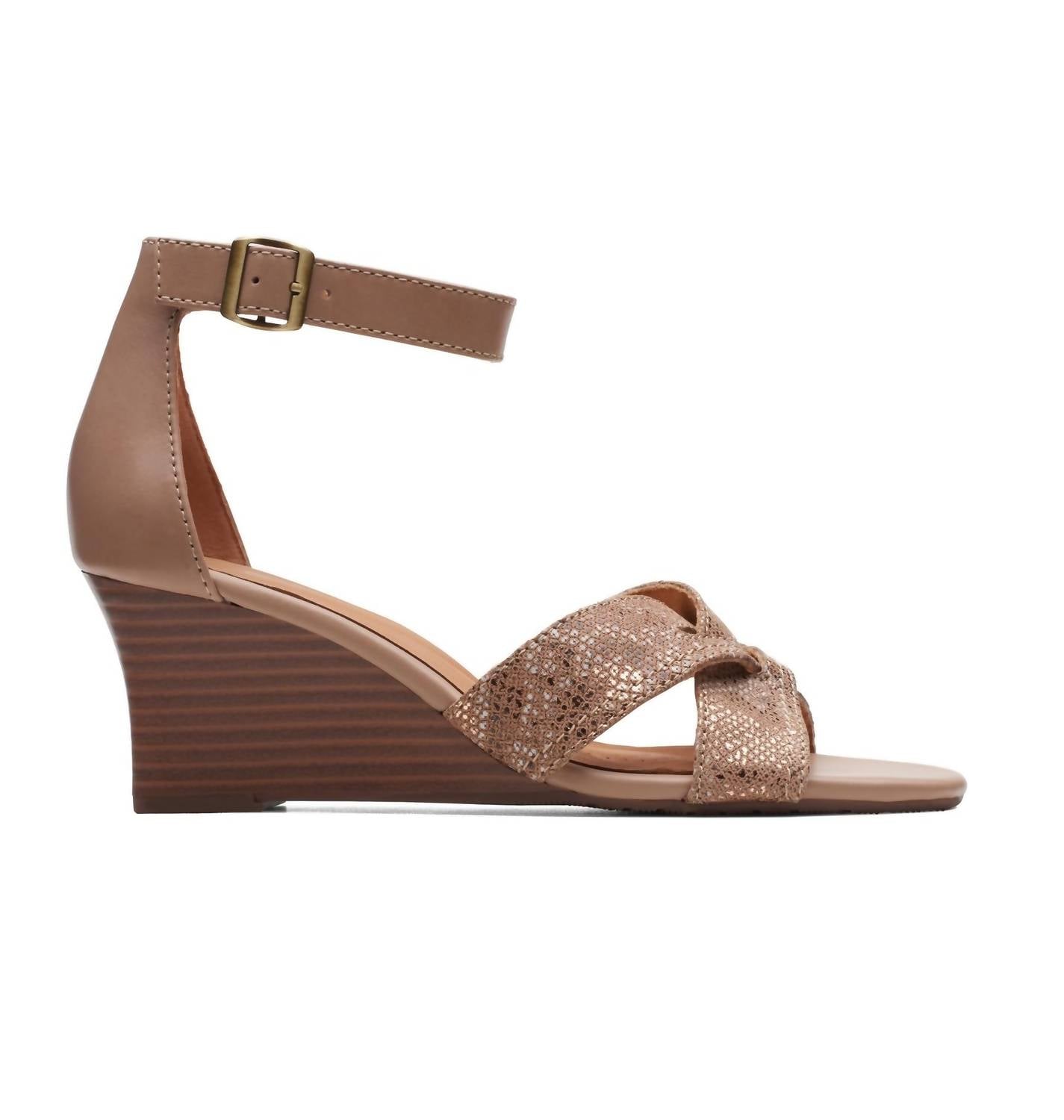 Clarks Women's Cielo Charm Wedge Sandal in praline leather - women's sandal
