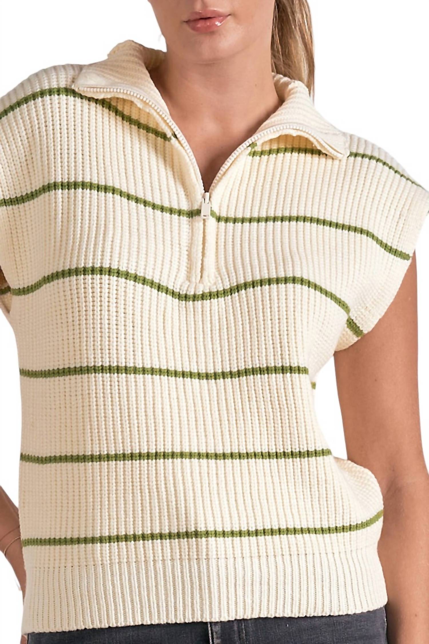 Elan - Stripe Zip Front Sweater