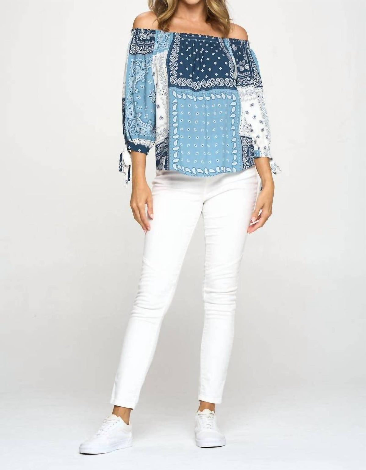 Renee C - Bandana Print Off the Shoulder Top