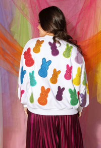 QUEEN OF SPARKLES Peeps Rhinestone Sweatshirt in white multi - women's top - detail view