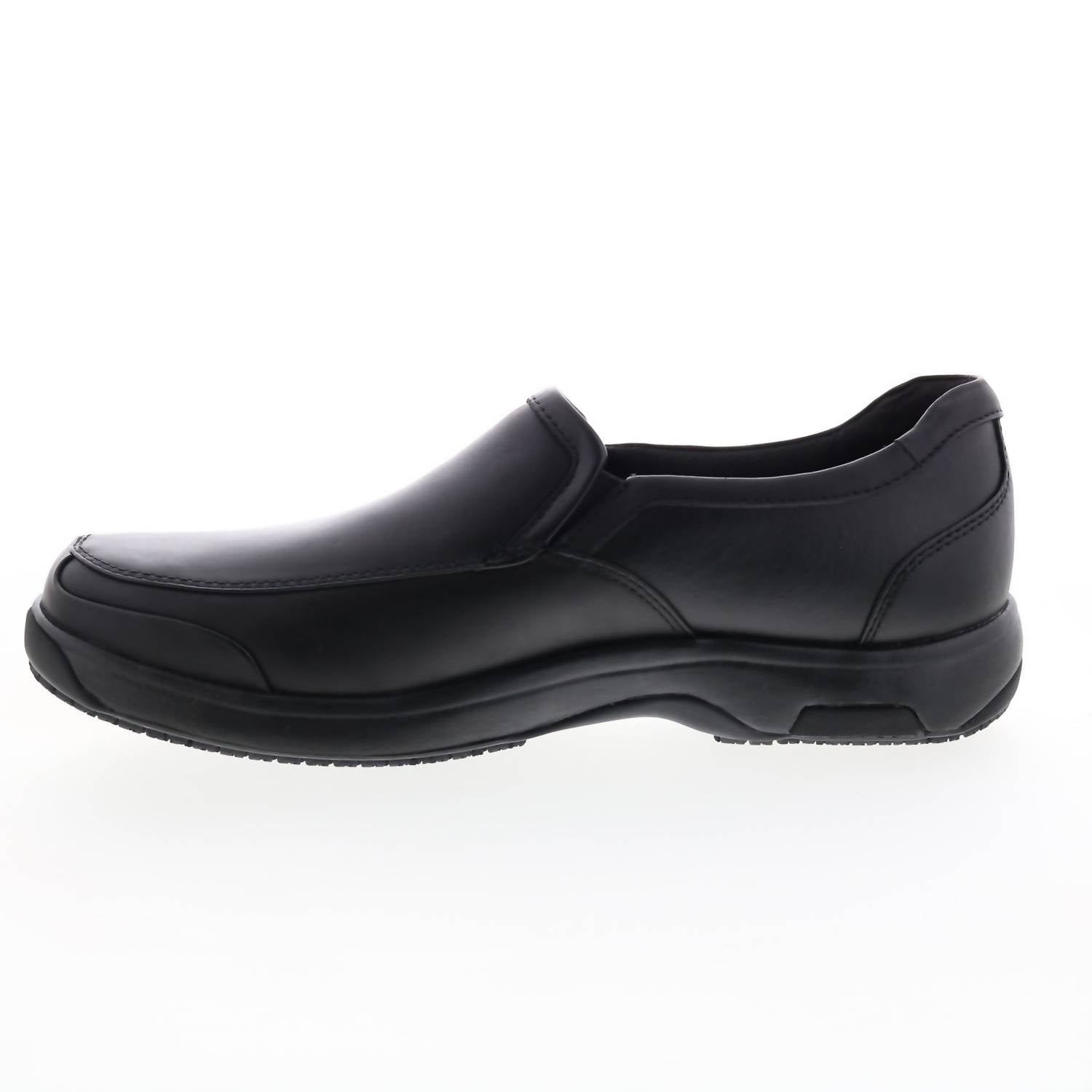 Dunham Men's Battery Park Service Leather Slip-on Shoe in black - men's loafer - detail view