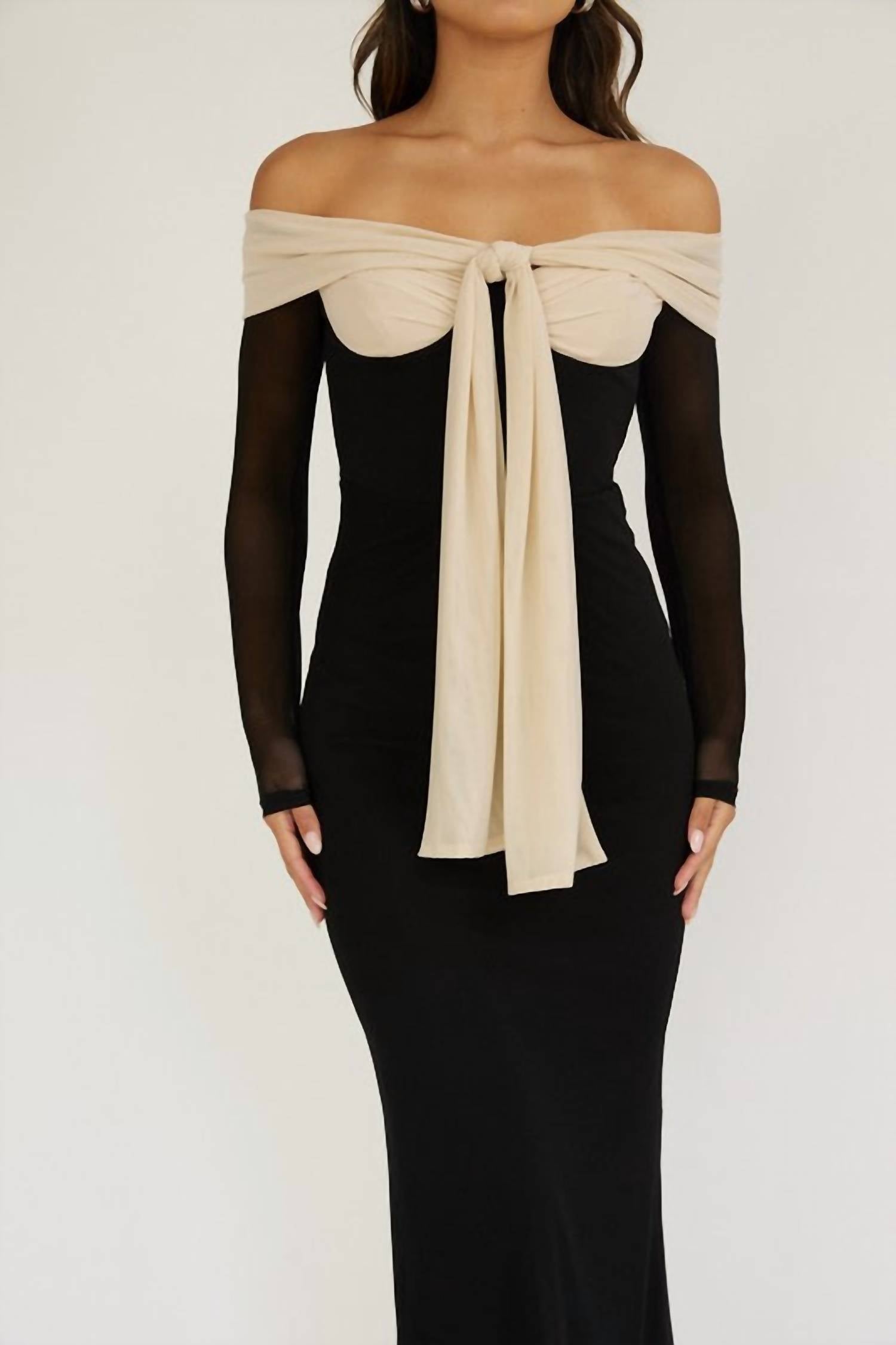 One and Only Collective Strangers In The Night Off Shoulder Tie Maxi Dress in the night off shoulder tie maxi dress in black - women's dress - alternate view
