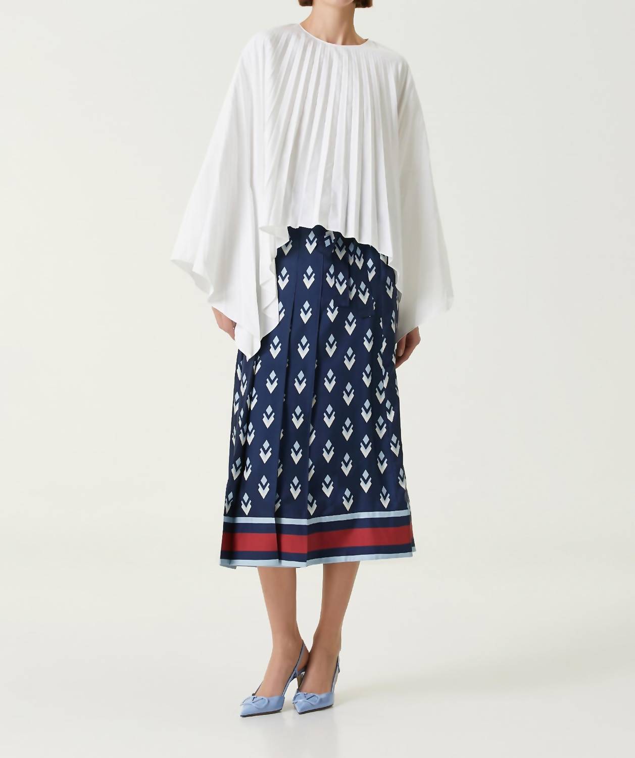 Valentino - Pleated Cotton Blend Taffeta Top