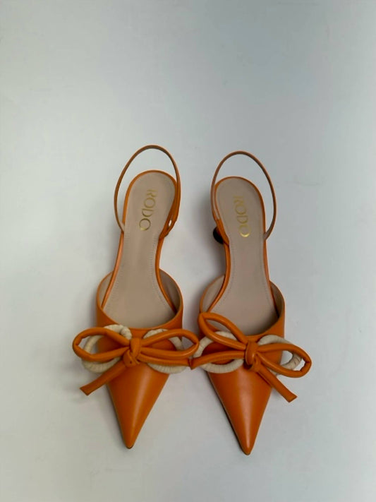 SLING BACK CALF/RAFFIA BOW