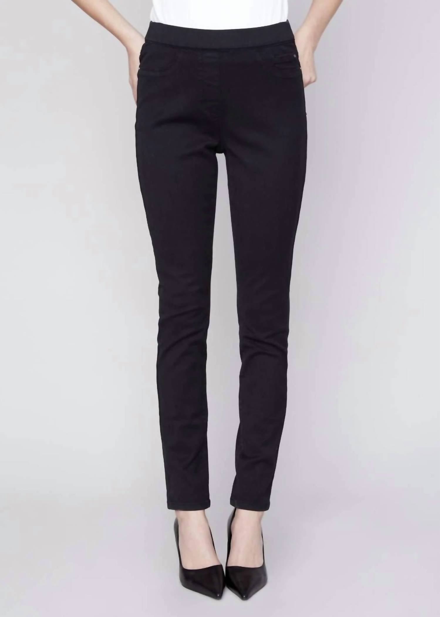 CHARLIE B Twill Pull On Jean in black - women's jeans
