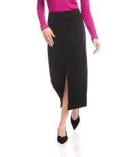Karen Kane Faux Suede Front Slit Skirt in black 1 - women's skirt - detail view