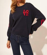 JOHN + JENN Embroidered Love Crewneck Sweater in navy - women's sweater