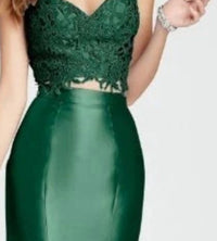 ALYCE PARIS Two Piece Lace V Neck Mermaid Dress in emerald - women's dress - detail view