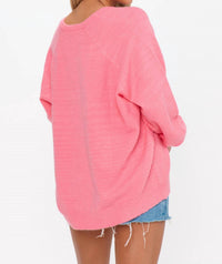 Show Me Your Mumu Anything Goes V Neck Sweater in coral knit - women's sweater - detail view