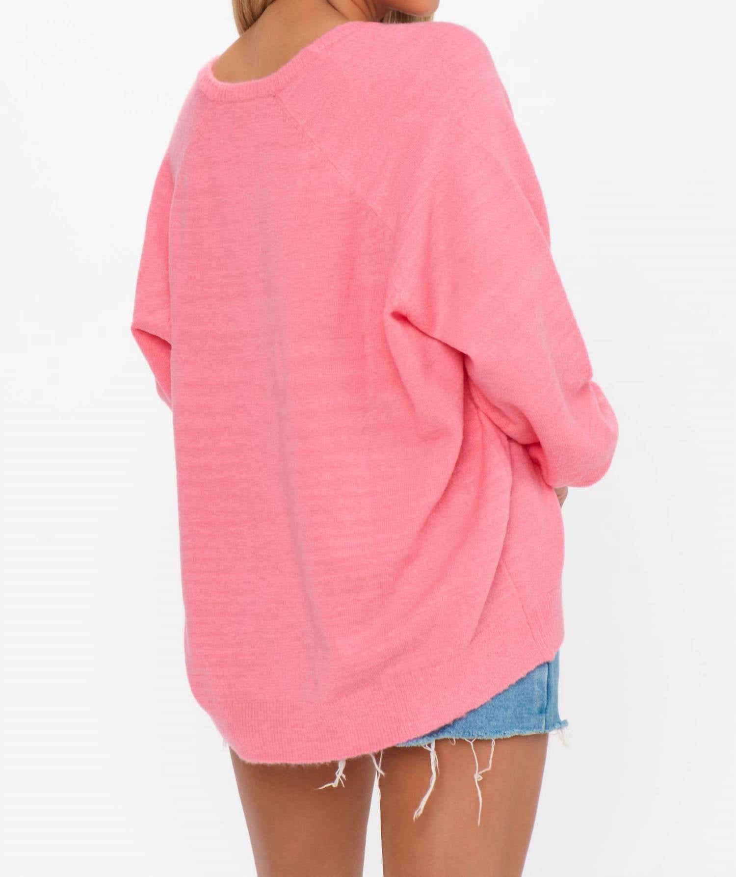 Show Me Your Mumu Anything Goes V Neck Sweater in coral knit - women's sweater - detail view