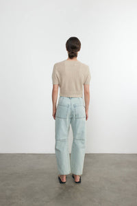 Enza Costa - LINEN OPEN KNIT CROPPED SHORT SLEEVE SWEATER