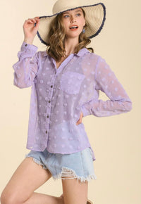 Umgee - Sheer Button Down Swiss Dot Shirt