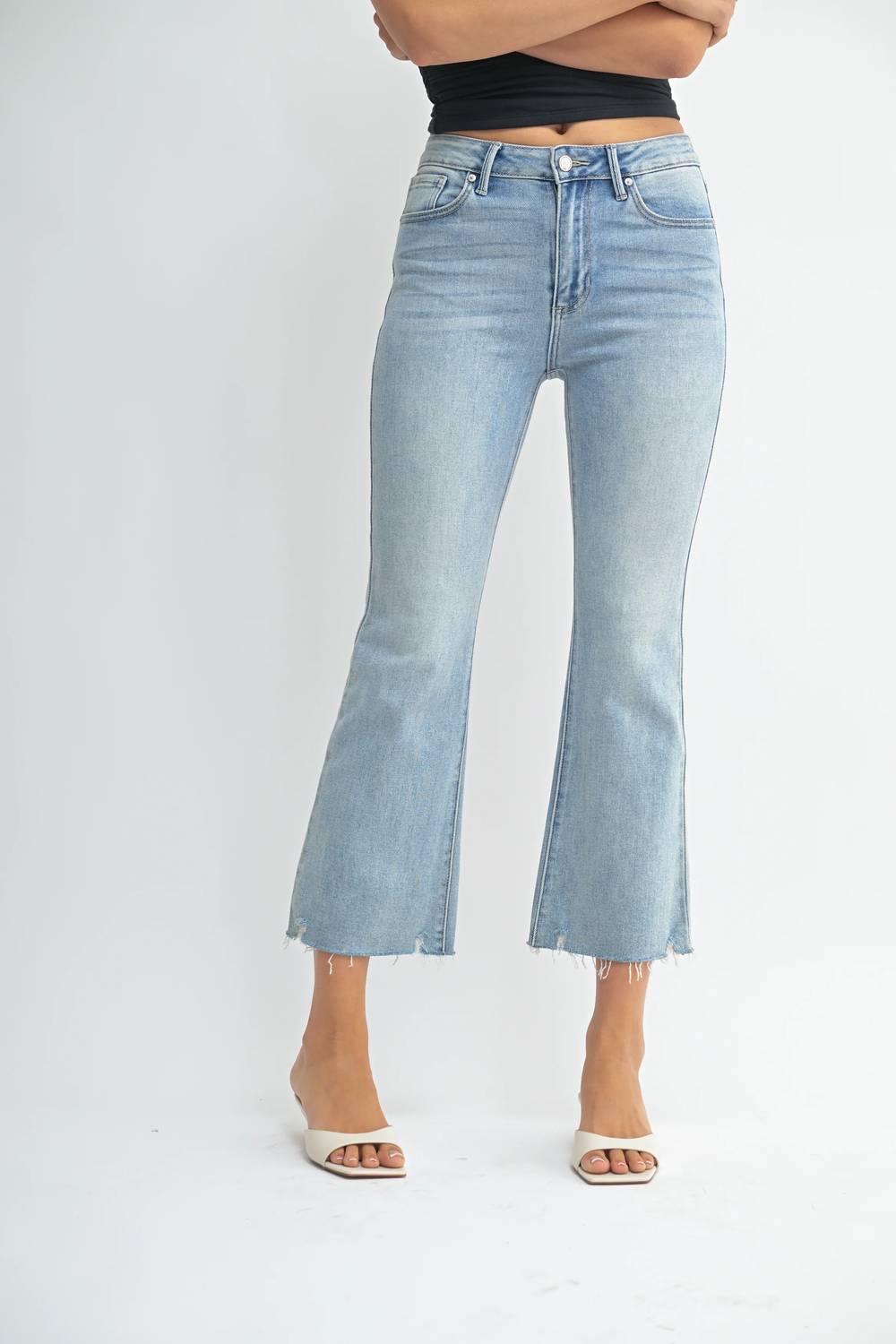 Jbd. - Crop Flare Distressed Hem Jeans