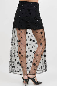 Whiteroom+Cactus - Semi Sheer Sequined Lace Midi Skirt
