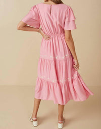 Hayden La - Women's Embroidered Ruffle Sleeve Tiered Dress