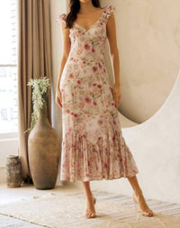STORIA Floral Ruffle Strap Midi Dress in beige - women's dress - alternate view