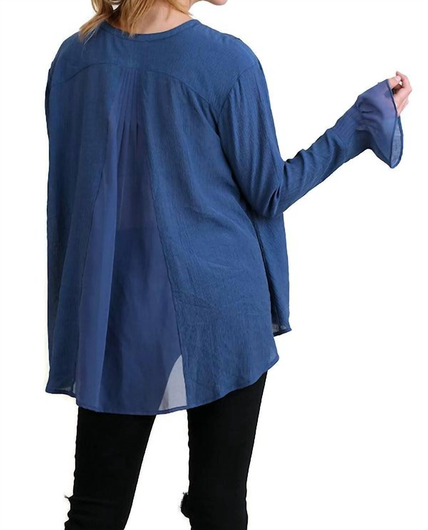 Umgee - Women's Ruffled Sleeve Keyhole Top