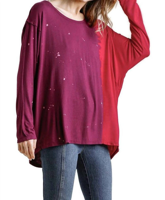 Umgee - Contrast Color Raw Edge Long Sleeve Top