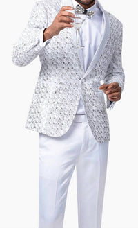 Kent & Park Embroidered Sequin Slim Fit Blazer in white - men's jacket - detail view