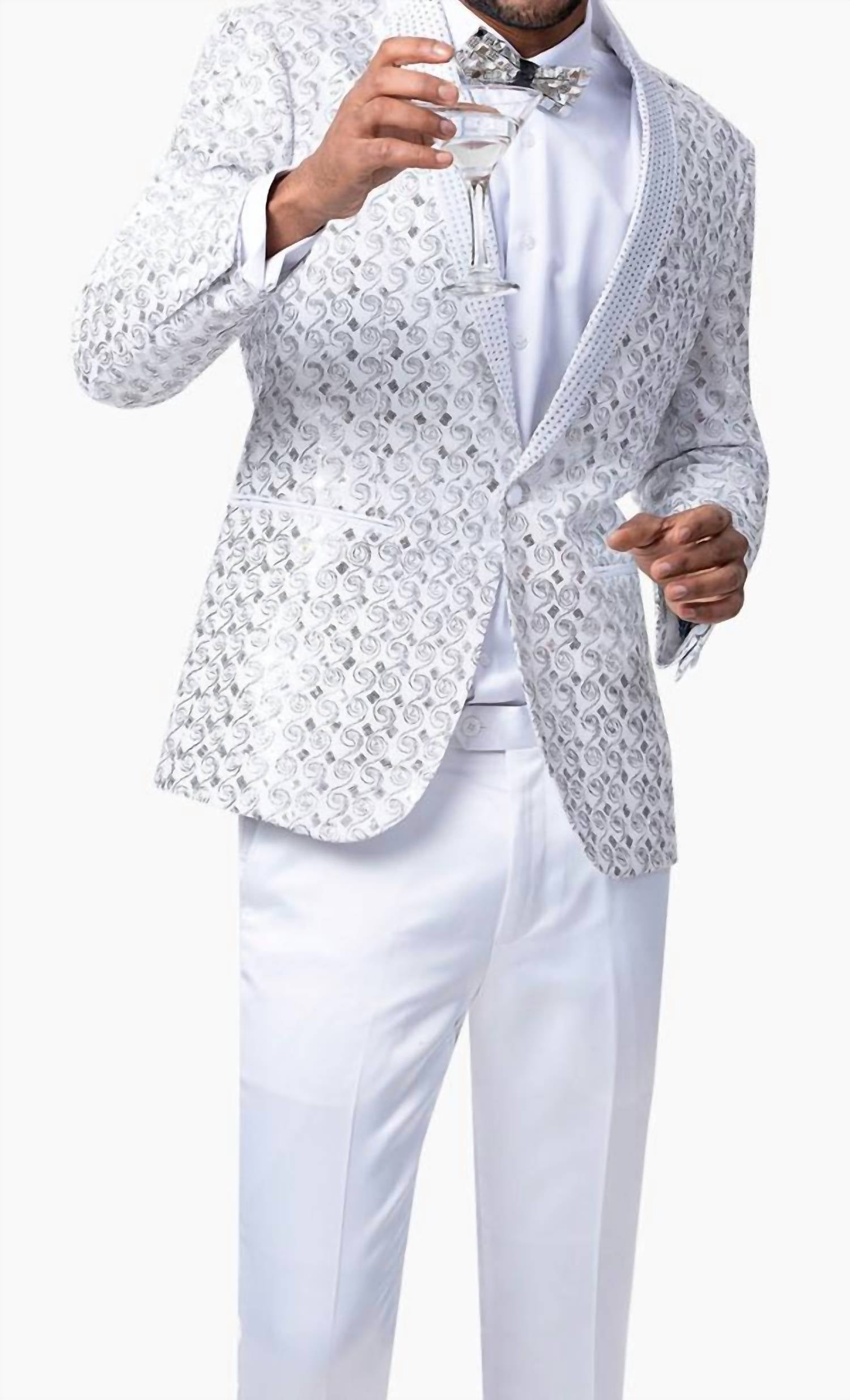 Kent & Park Embroidered Sequin Slim Fit Blazer in white - men's jacket - detail view