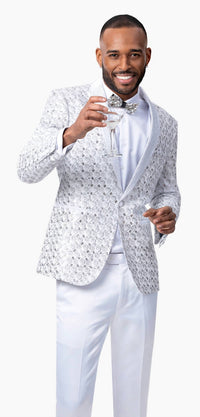 Kent & Park Embroidered Sequin Slim Fit Blazer in white - men's jacket - alternate view