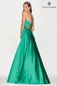FAVIANA Satin Evening Gown in jade - women's dress - alternate view