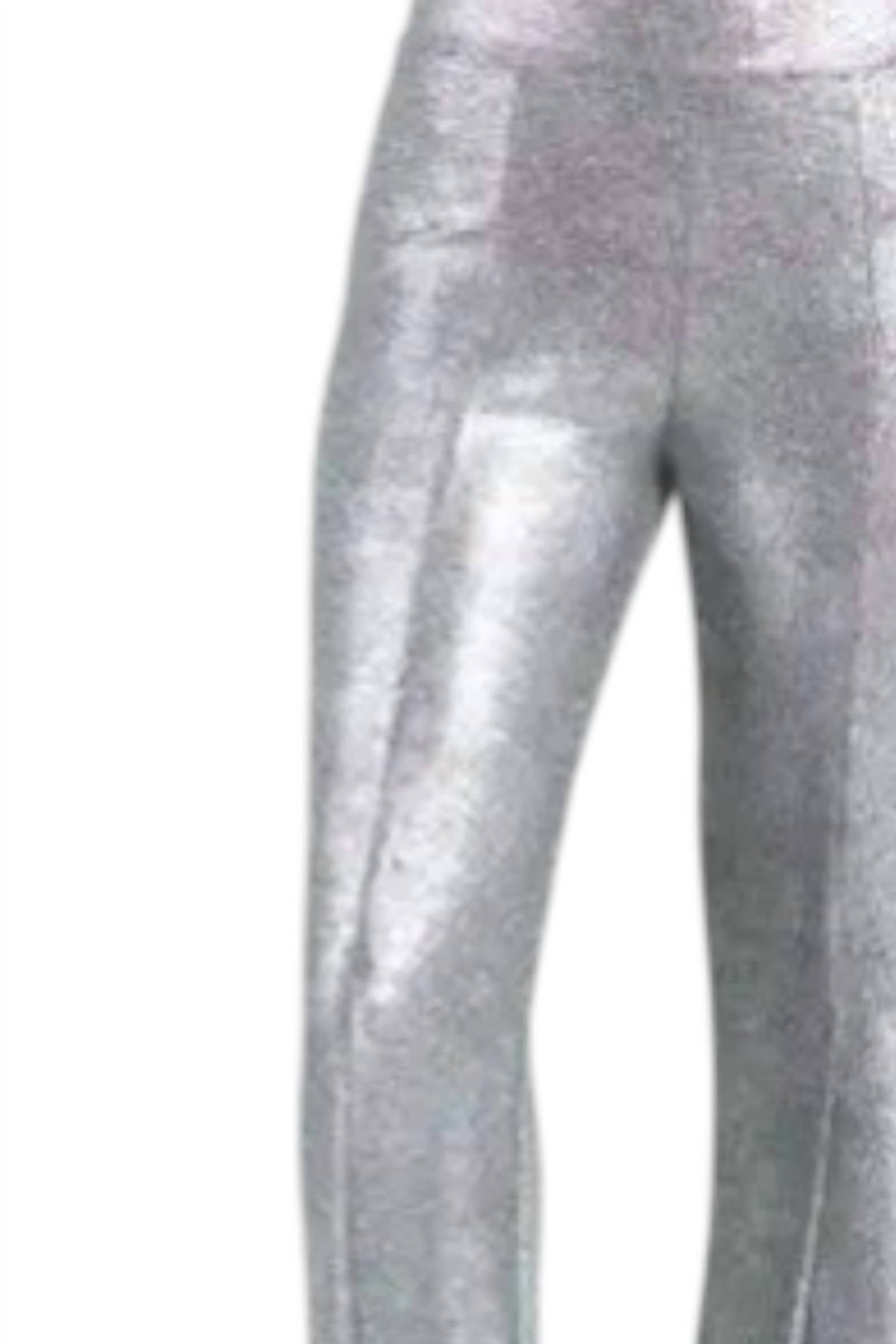 Clara Sun Woo Shimmer Stretch Knit Kick Front Pull On Pant With Center Split in silver - women's pants - detail view