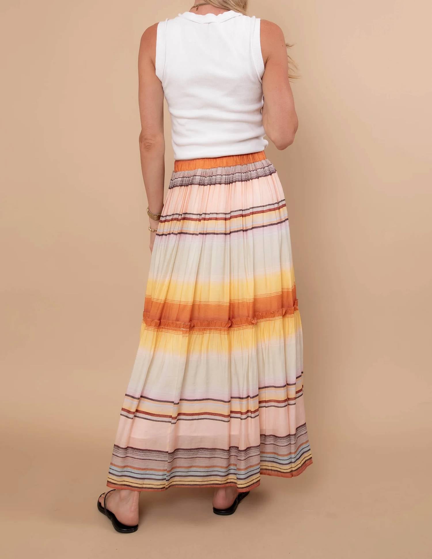 Urban Daizy - Sunset Stripe Tiered Maxi Skirt