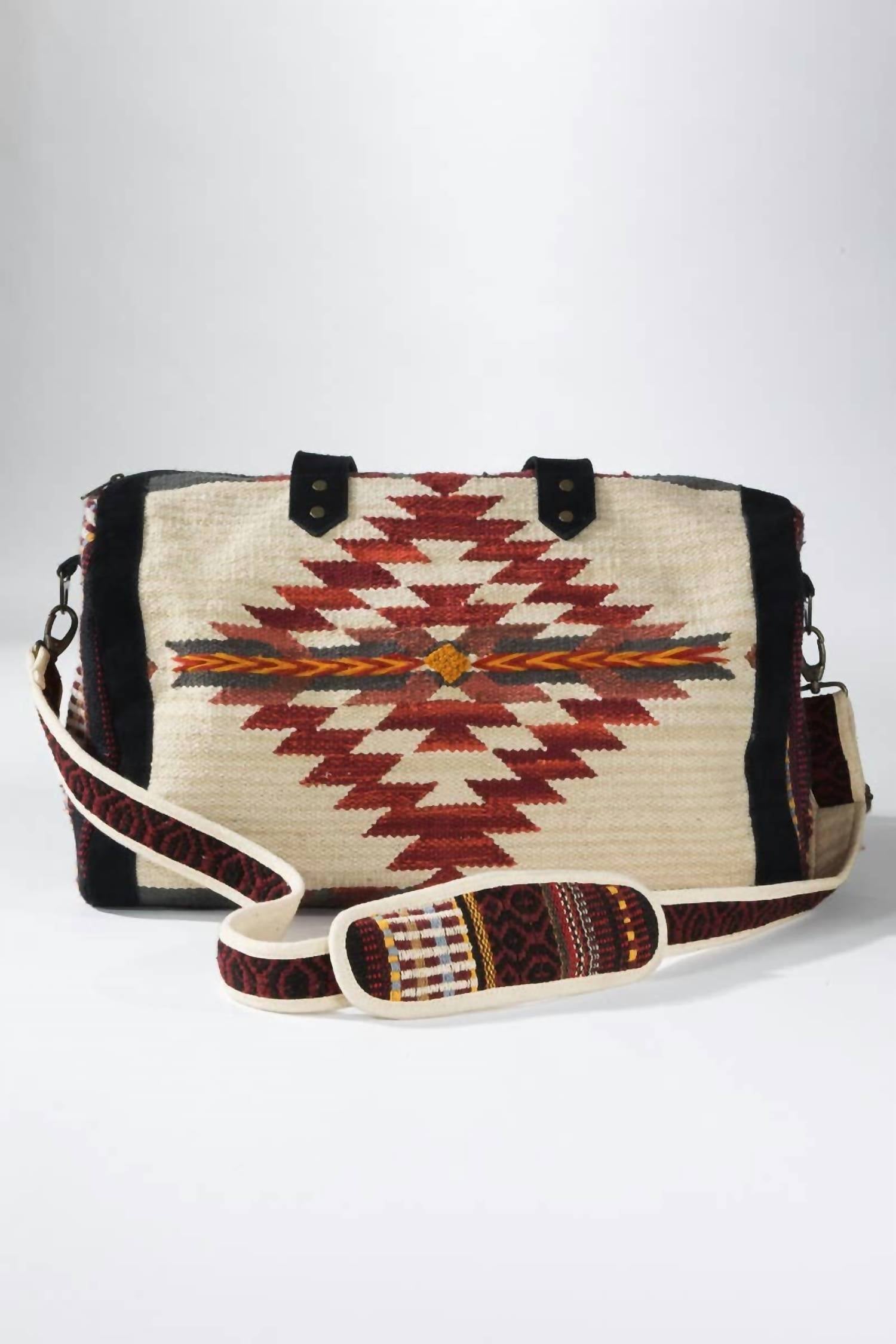 Urbanista - Women's Handwoven Navajo Pattern Duffel Bag With Suede Straps