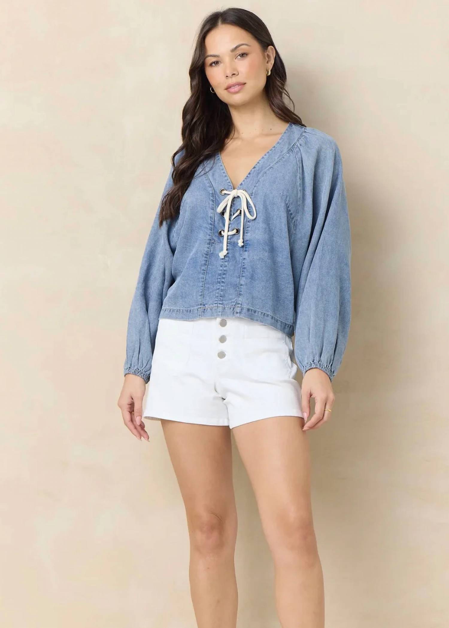 Vintage Havana - Tencel Lace-up Blouse