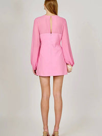 Endless Rose - Mixed Media Mini Dress With Puff Sleeves