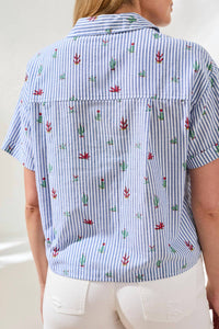 TRIBAL Button Front Blouse in striped cactus - women's blouse - detail view