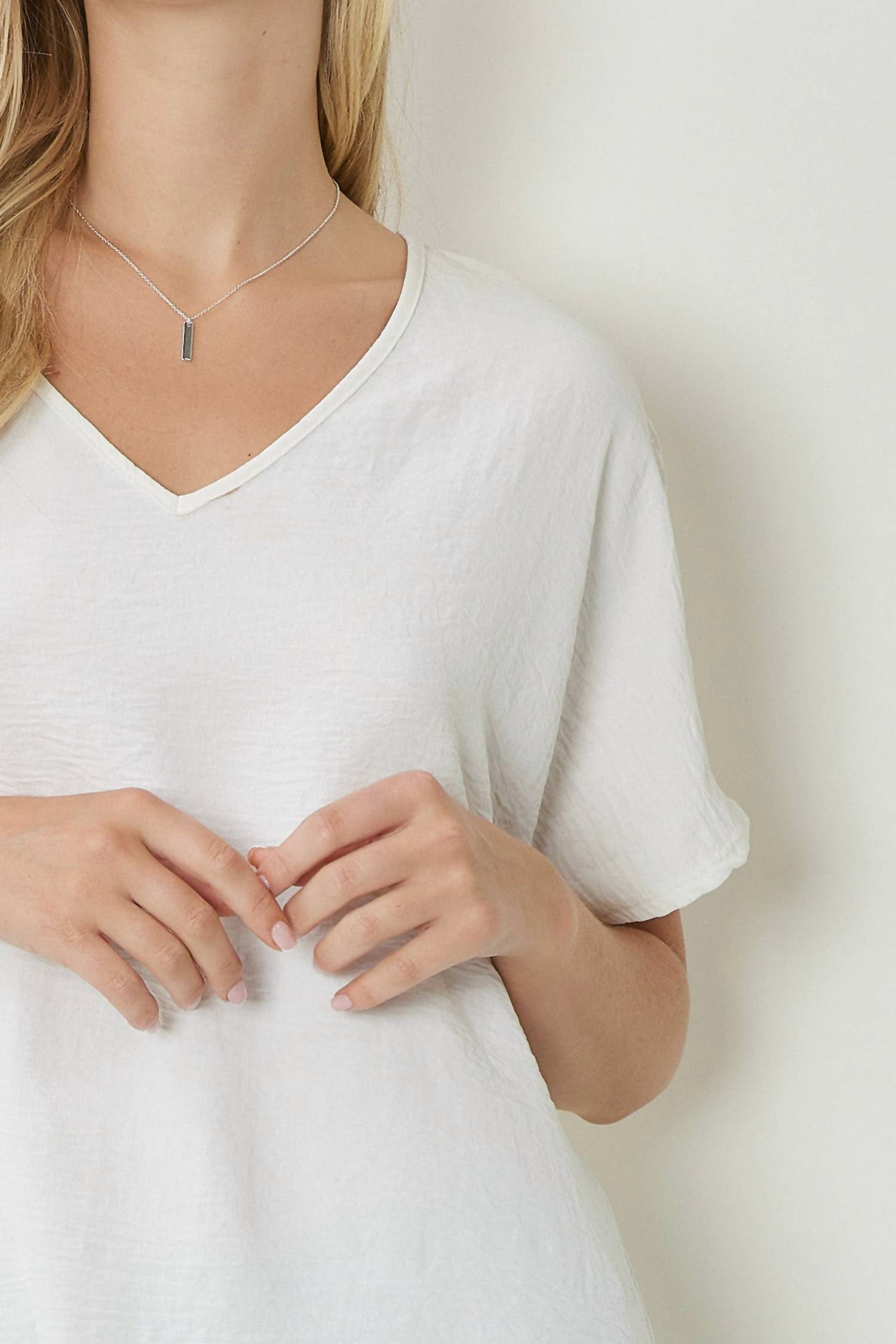 entro Solid V-neck Top in off white - women's blouse - view 4