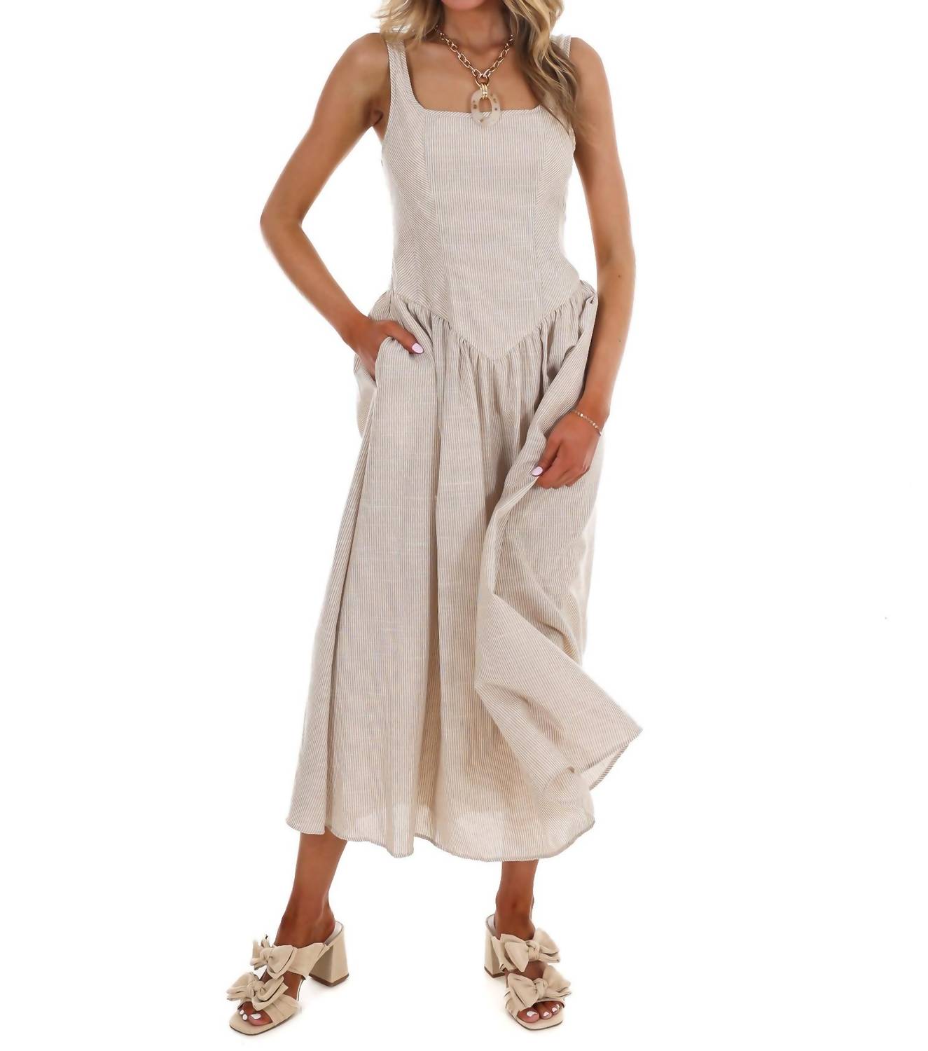 Mustard Seed Showing Off Stripe Maxi Dress in taupe - women's dress - view 6