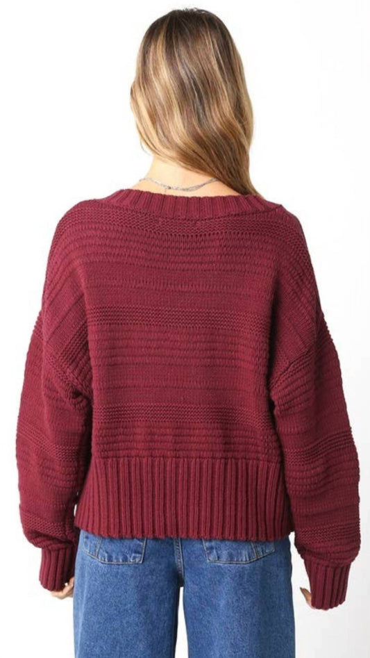Olivaceous - Chunky V Neck Sweater