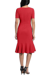 London Times - Twist Waist Ruffle Skirt Sheath Dress