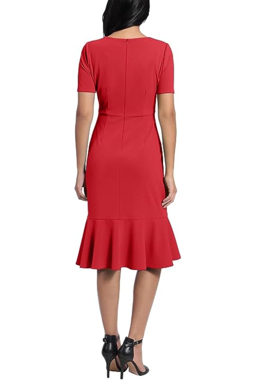 London Times - Twist Waist Ruffle Skirt Sheath Dress