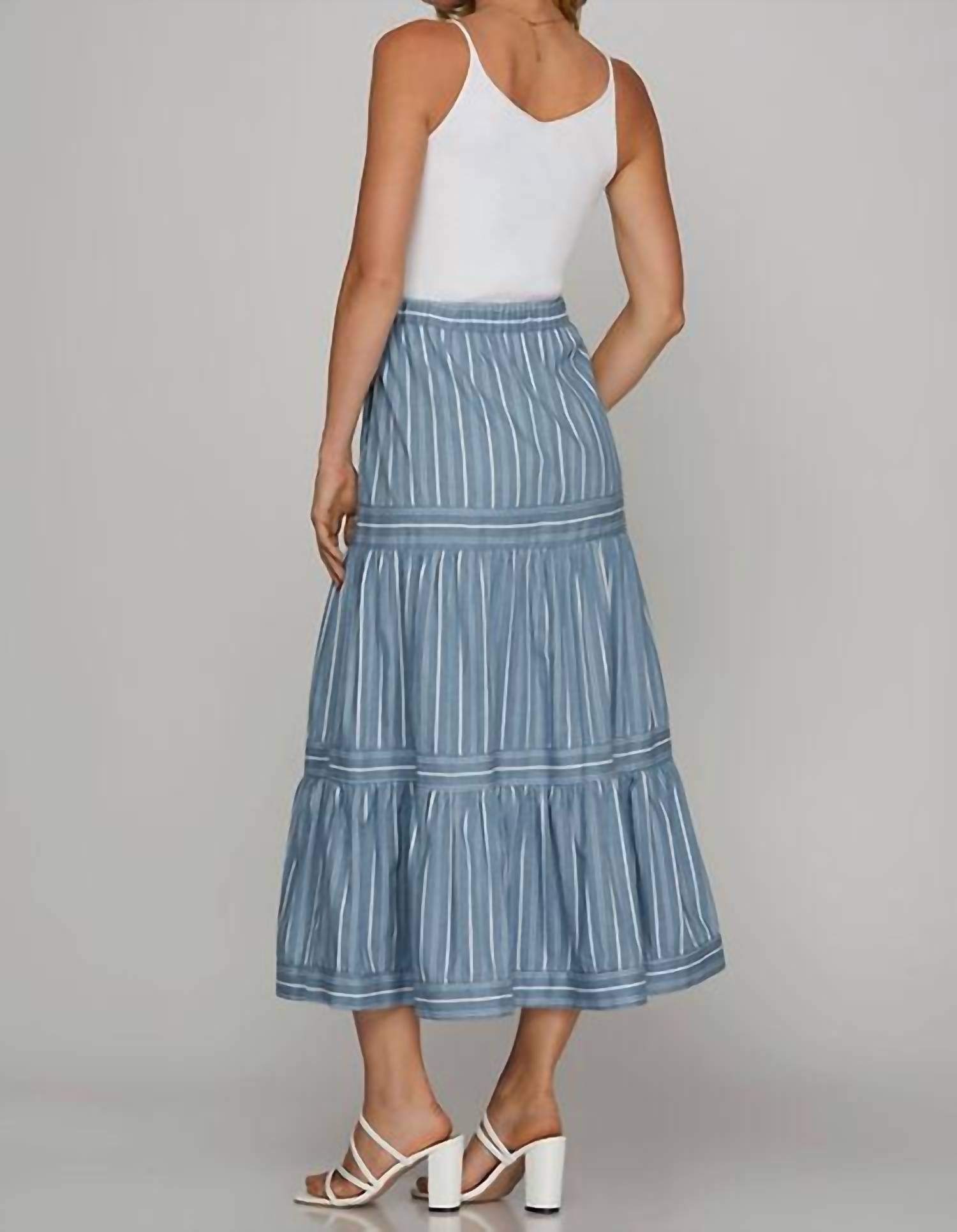 She + Sky - Denim Stripe Midi Skirt