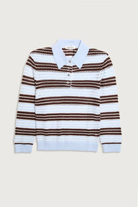 Zankov - Pointelle Stripe Polo Top