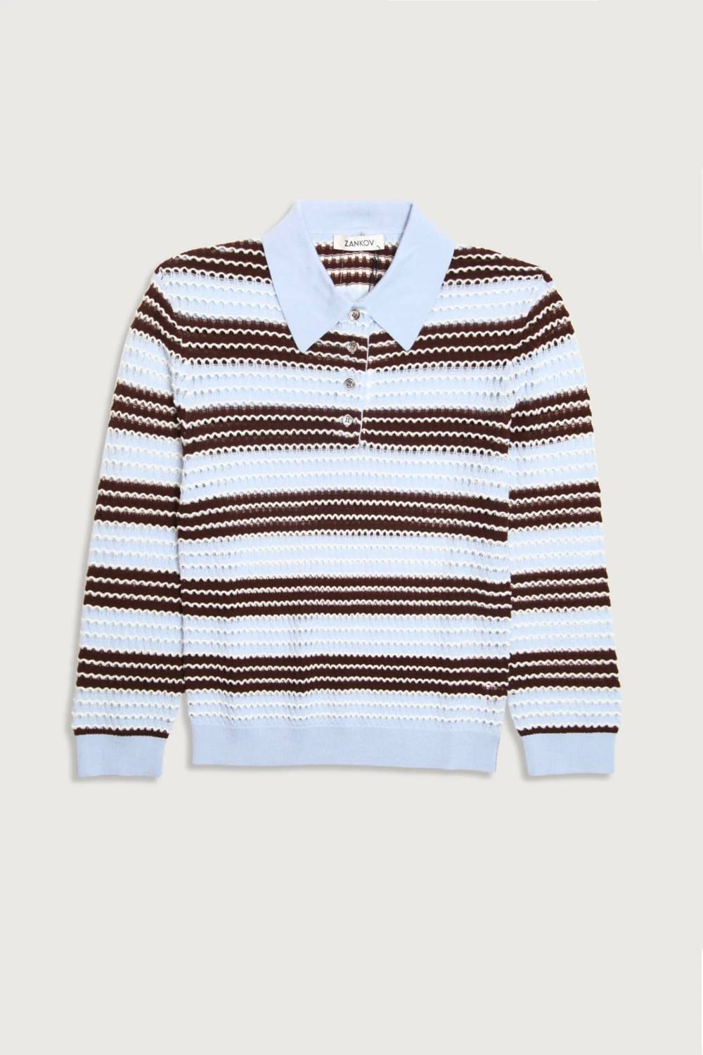 Zankov - Pointelle Stripe Polo Top