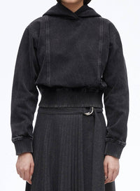 3.1 Phillip Lim Cotton Denim Hoodie in washed black - women's top