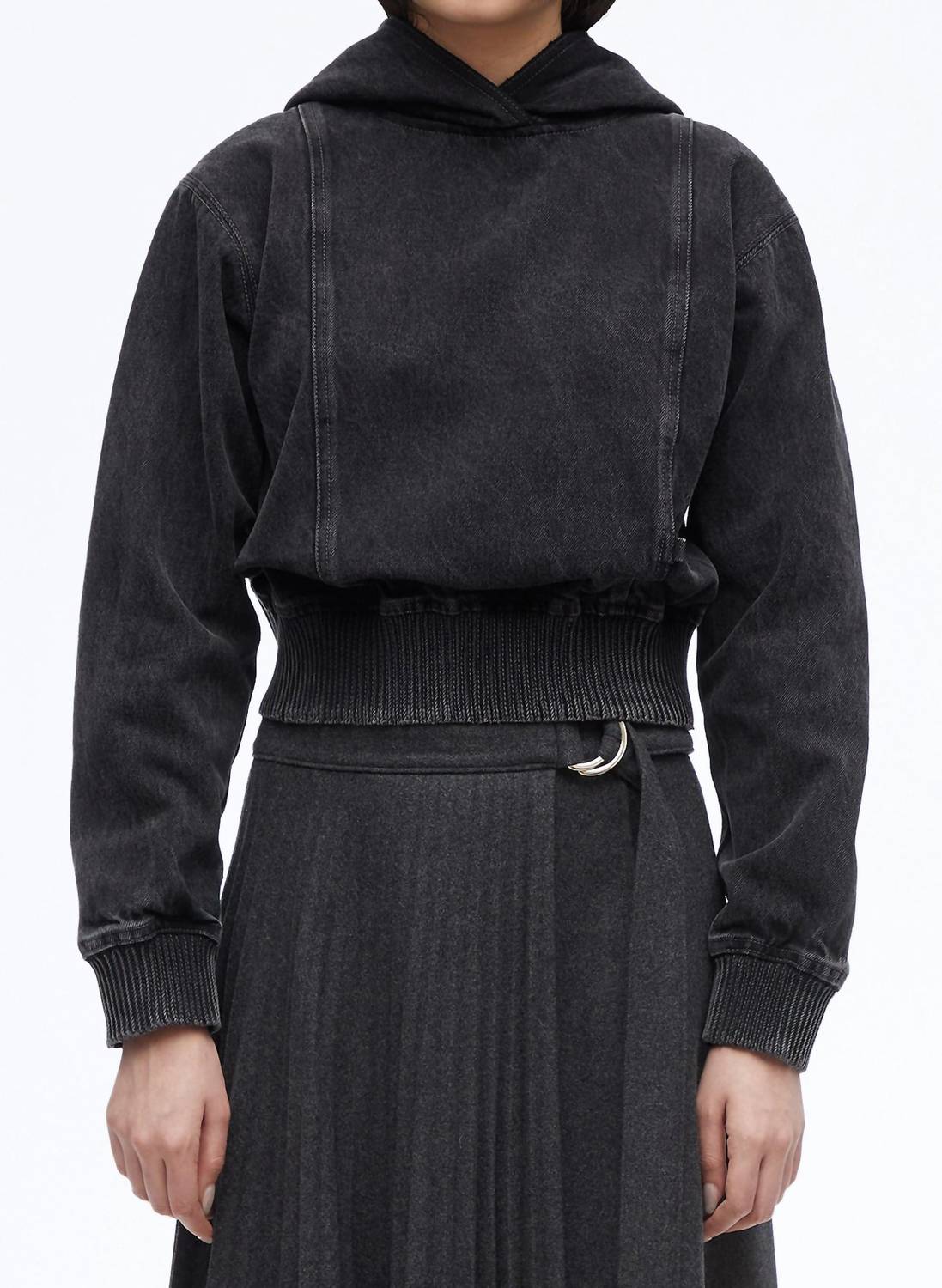 3.1 Phillip Lim Cotton Denim Hoodie in washed black - women's top