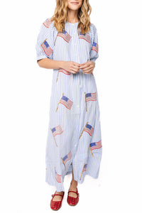 Queen Of Sparkles - American Flag Cotton Button Up Midi Dress