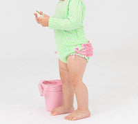 Rufflebutts - Seersucker Long Sleeve One Piece Ruffle Rash Guard Swimsuit