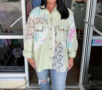 Pol - Floral Eyelet Mix Shacket Top