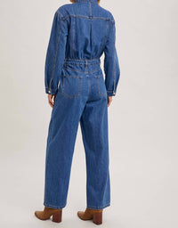 Bluivy - Button Down Denim Straight Leg Jumpsuit