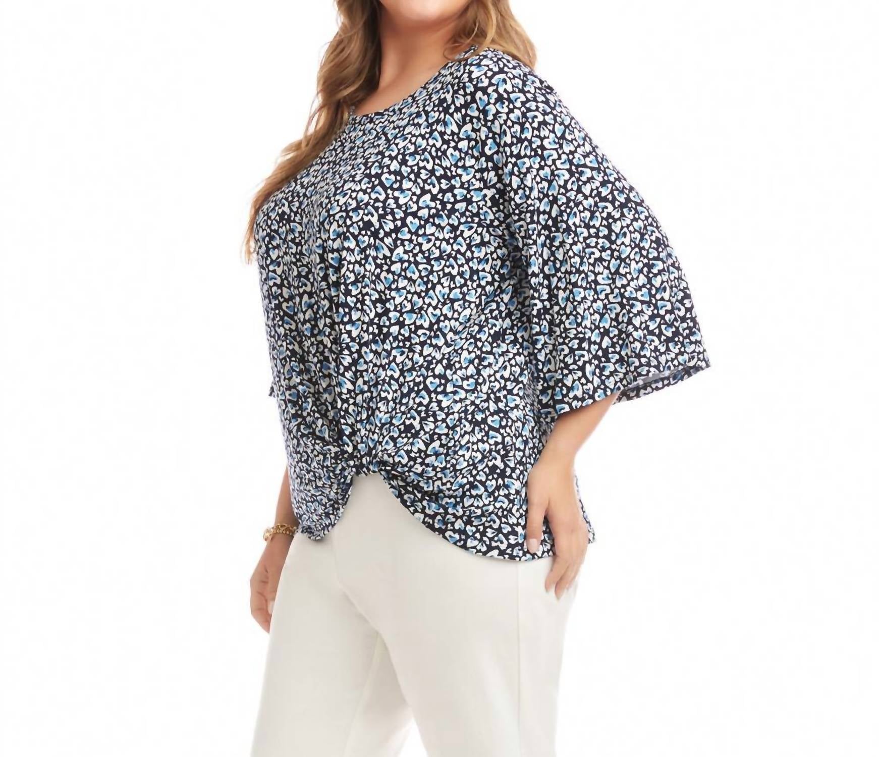 Karen Kane Flare Sleeve Pick-up Top - Plus in print - women's blouse - alternate view