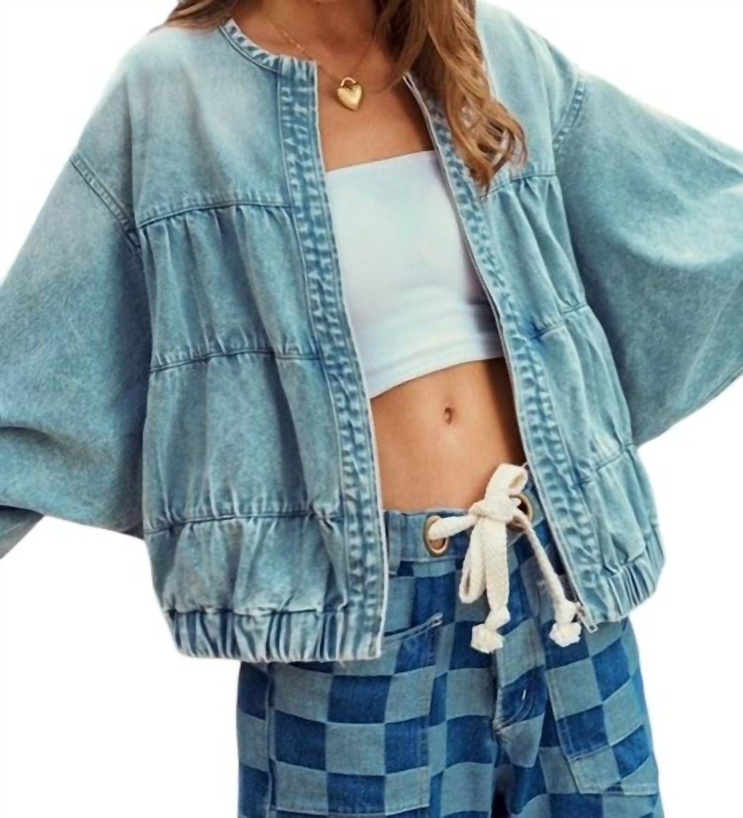 Lovlov - Washed Elasticized Oversize Full Zip Bomber Jacket