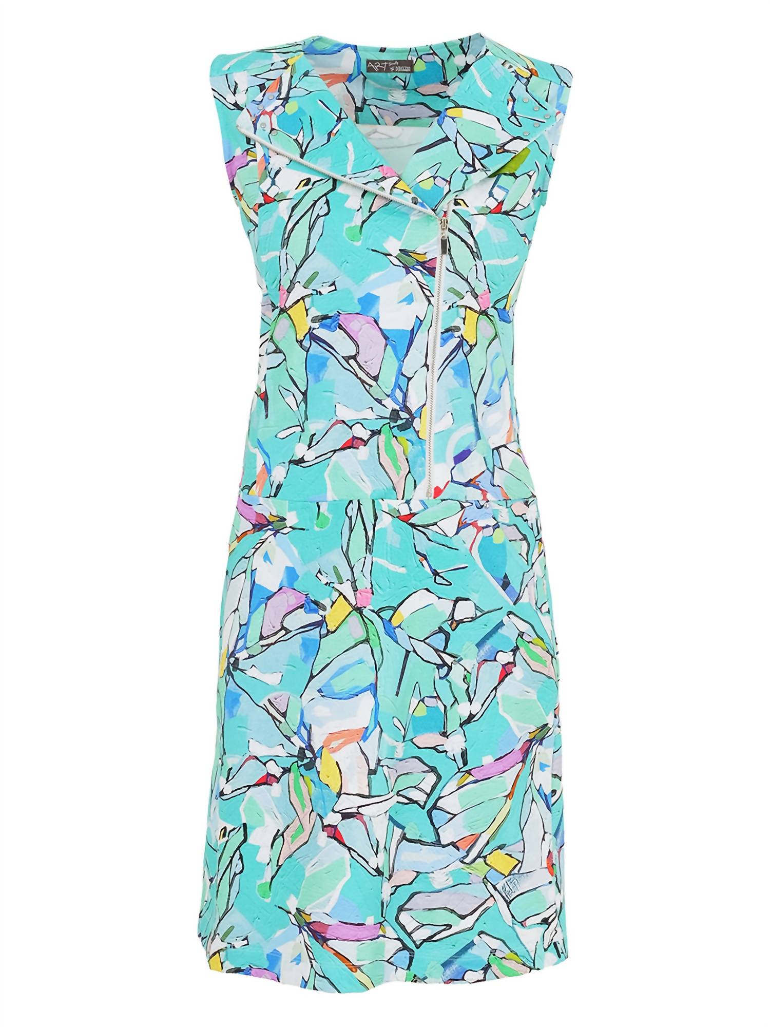 Dolcezza - Women's Half Moon Morning Simple Art Zip Front Dress