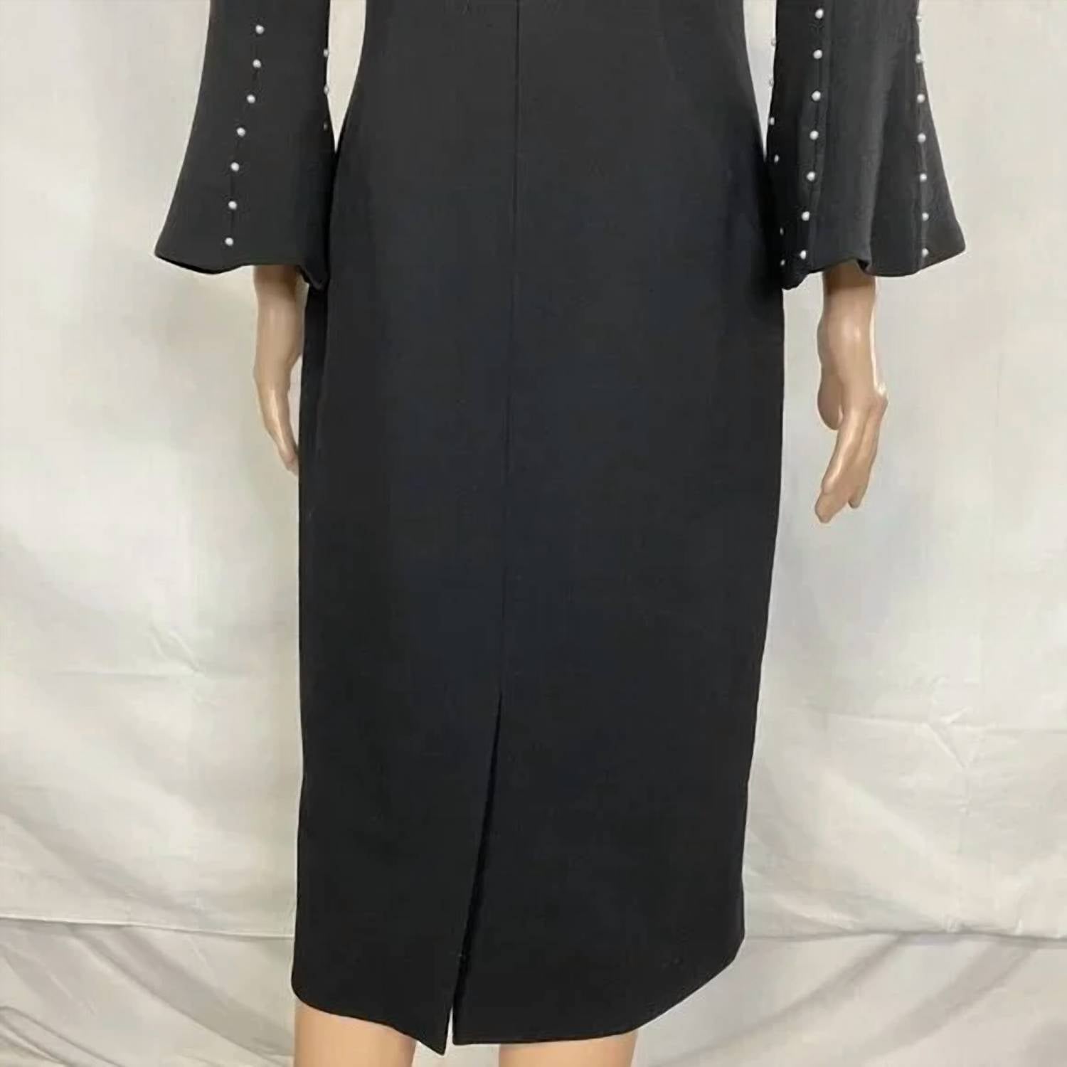 Lela Rose Women’s Bell Sleeve Wool Crepe Midi Dress in black - women's dress - view 6
